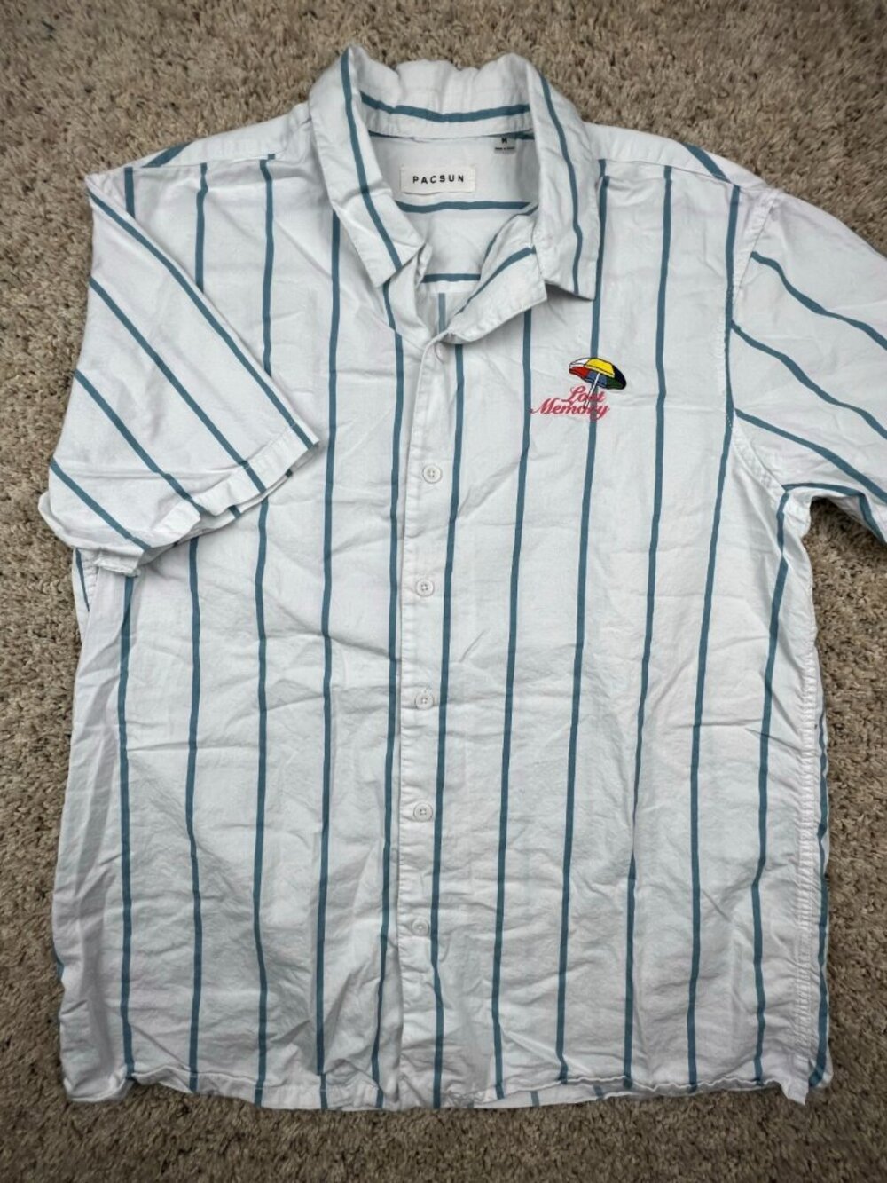 Pacsun Shirt Medium Blue White Striped Casual Short Sleeve Button Up Lost Memory